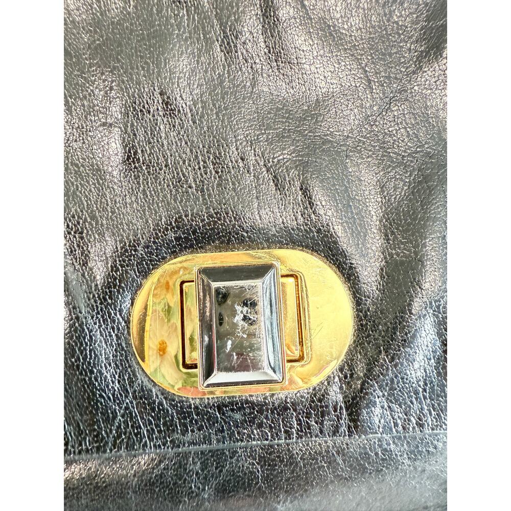 Badgley Mischka Black Purse Cross Body Shoulder Flap Gold Buttons - Picture 5 of 8